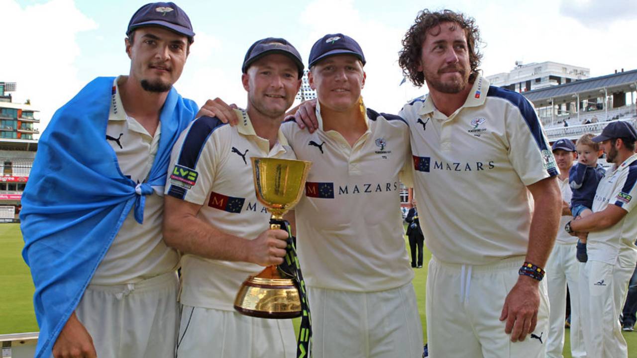Ryan Sidebottom (right) was an immense figure in Yorkshire's back-to-back Championship titles&nbsp;&nbsp;&bull;&nbsp;&nbsp;Sarah Ansell/Getty Images