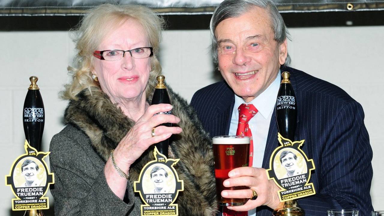 Veronica Trueman and Dickie Bird during the launch of the Copper Dragon's Trueman Ale, Skipton, February 10, 2010
