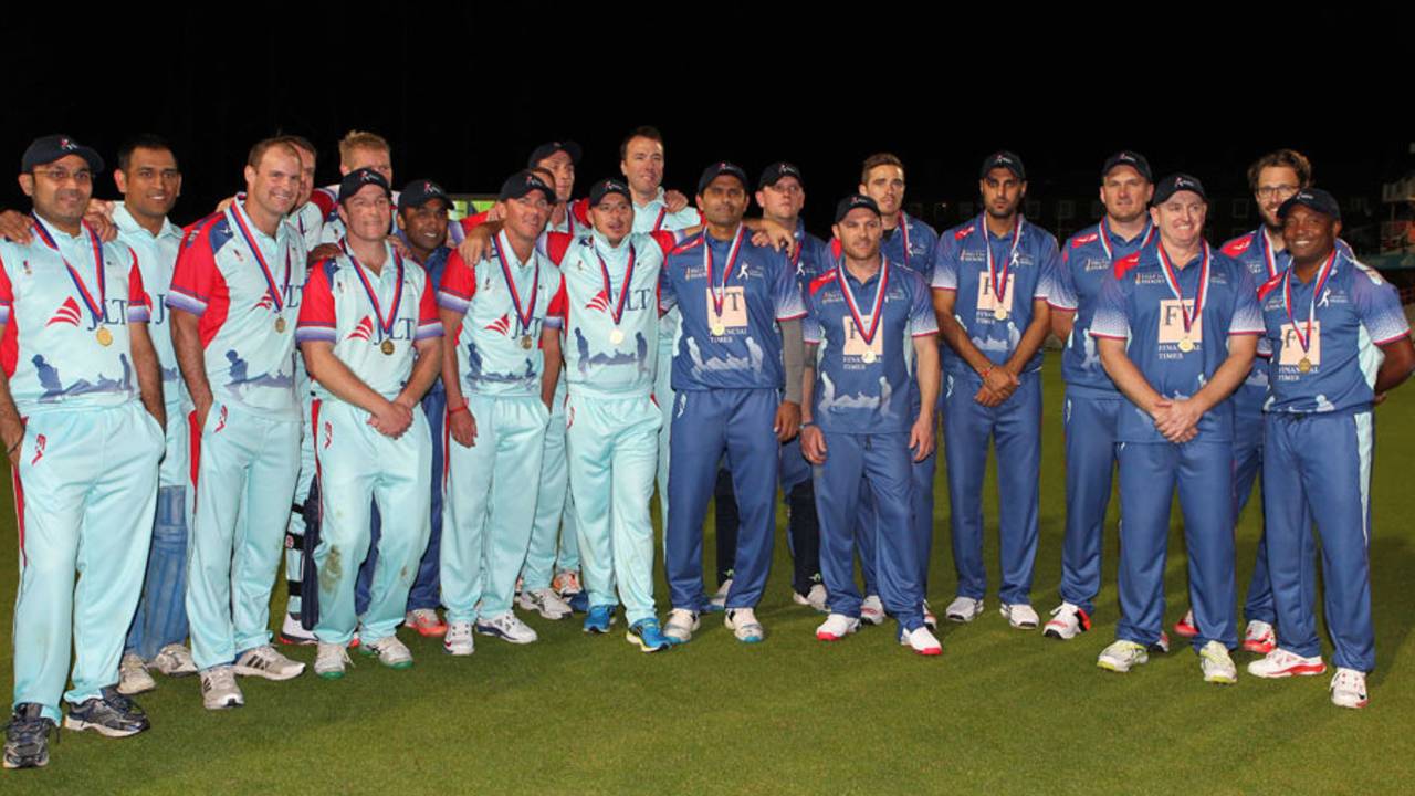 The Help for Heroes team and the Rest of the World XI at the end of the Cricket for Heroes charity match at The Oval, London, September 17, 2015