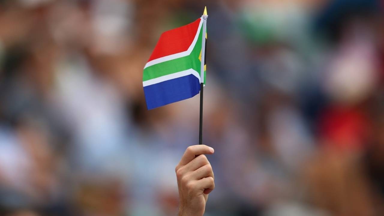 A fan holds the South African flag aloft, Ireland v South Africa, World Cup 2015, Group B, Canberra, March 3, 2015