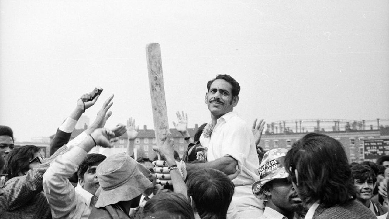 Syed Abid Ali is carried off the field by fans after securing India's series win, England v India, 3rd Test, The Oval, 5th day, August 24,1971