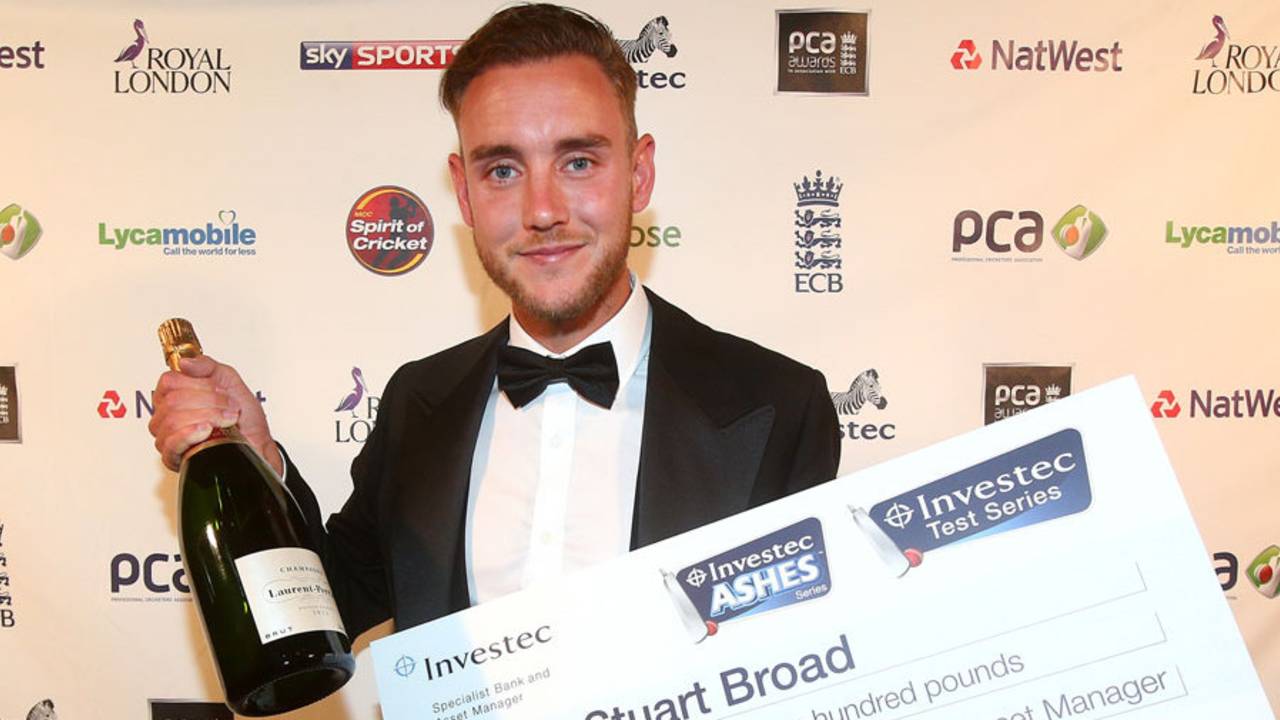 Stuart Broad with his Investec Test Player of the Summer award, London, September 29, 2015