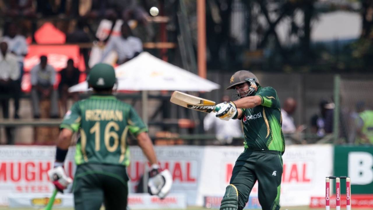 Imad Wasim forces the ball away into the leg side, Zimbabwe v Pakistan, 1st ODI, Harare, October 1, 2015