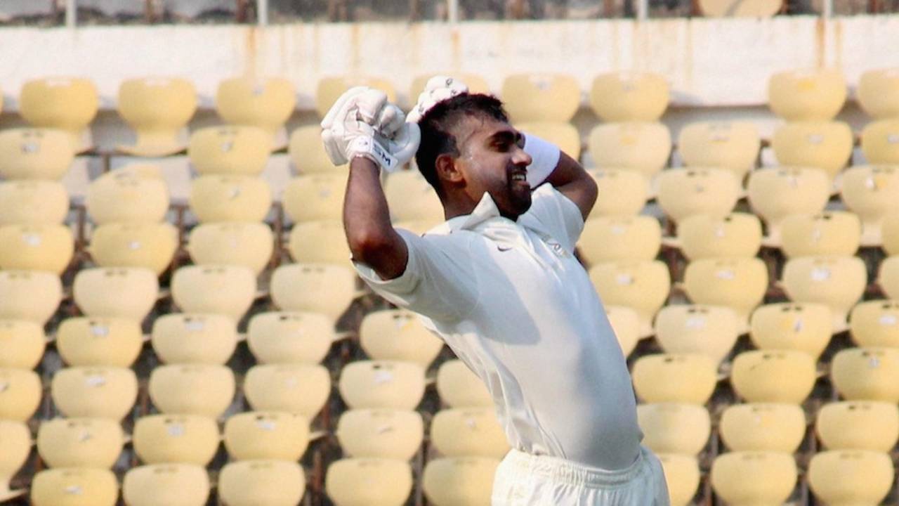 Aditya Shanware celebrates his hundred on debut