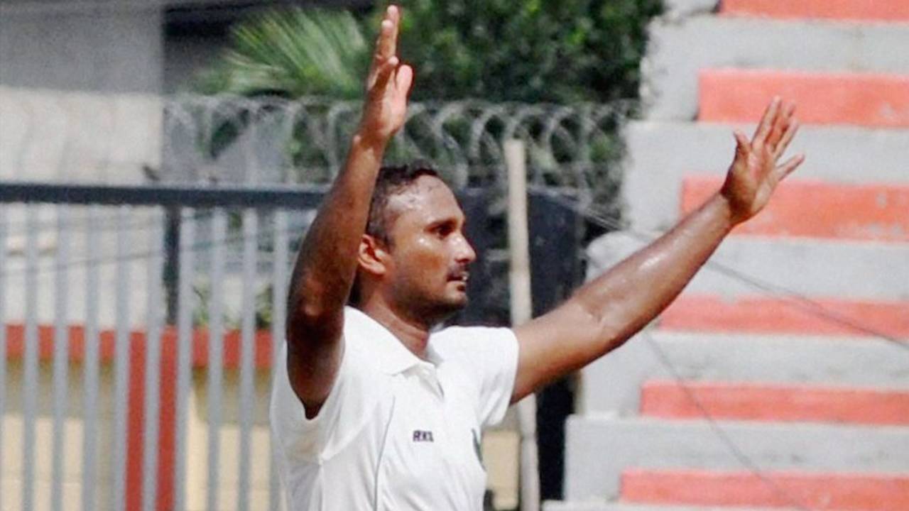 J Syed Mohammad took seven wickets, Assam v Karnataka, Ranji Trophy 2015-16, Group A, Guwahati, 1st day, October 1, 2015