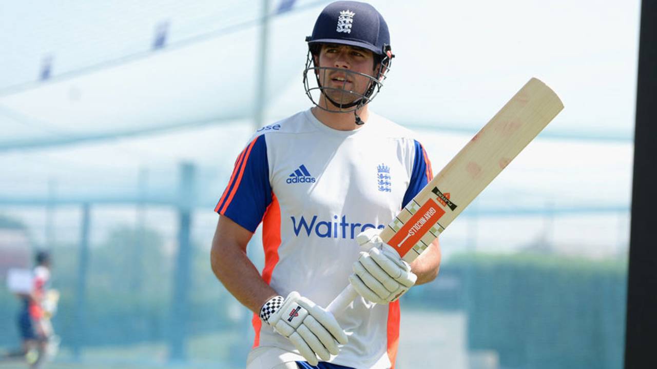 Alastair Cook takes his turn in the nets, Dubai, October 2, 2015