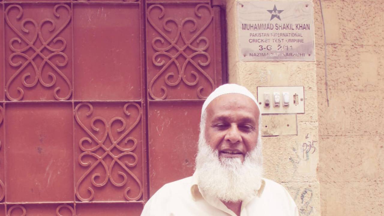 Former Pakistan umpire Shakeel Khan outside his Nazimabad home, Karachi, 2015