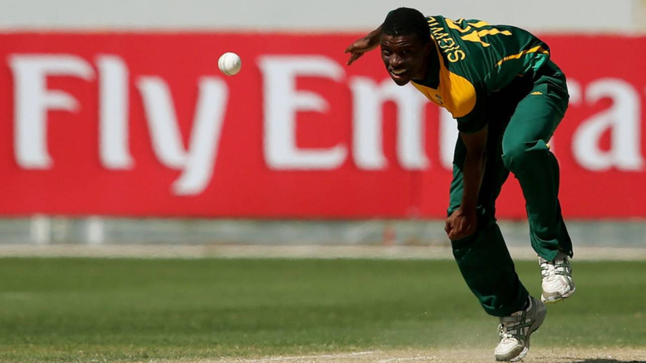 Ngazibini Sigwili bowls, South Africa Under-19s v West Indies Under-19s, ICC Under-19 World Cup, Dubai, February 14, 2014