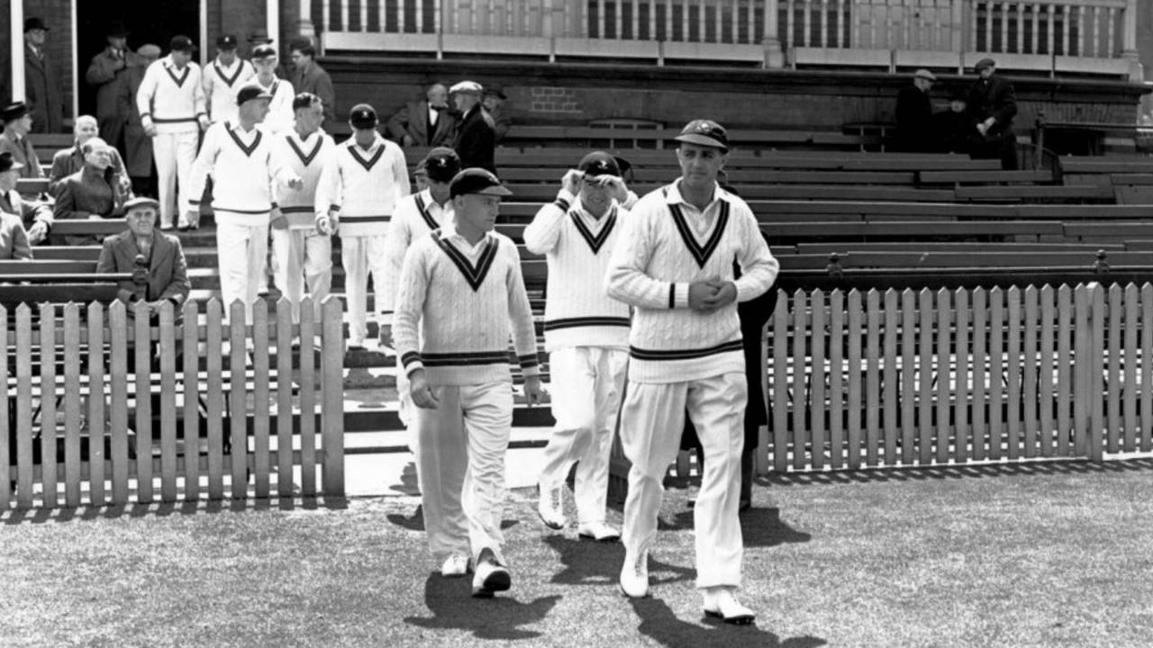 Jack Cheetham leads his team out, England v South Africa, 1st Test, Trent Bridge, 3rd day, June 11, 1955
