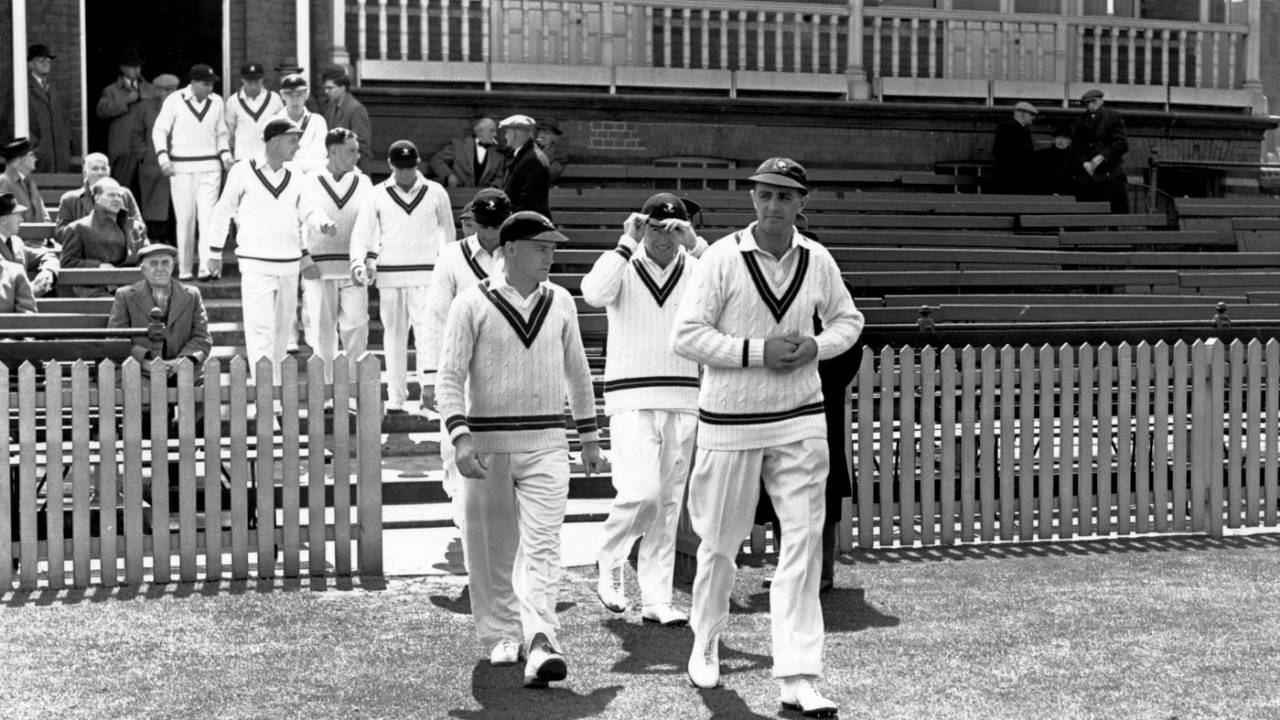 Jack Cheetham leads his team out, England v South Africa, 1st Test, Trent Bridge, 3rd day, June 11, 1955