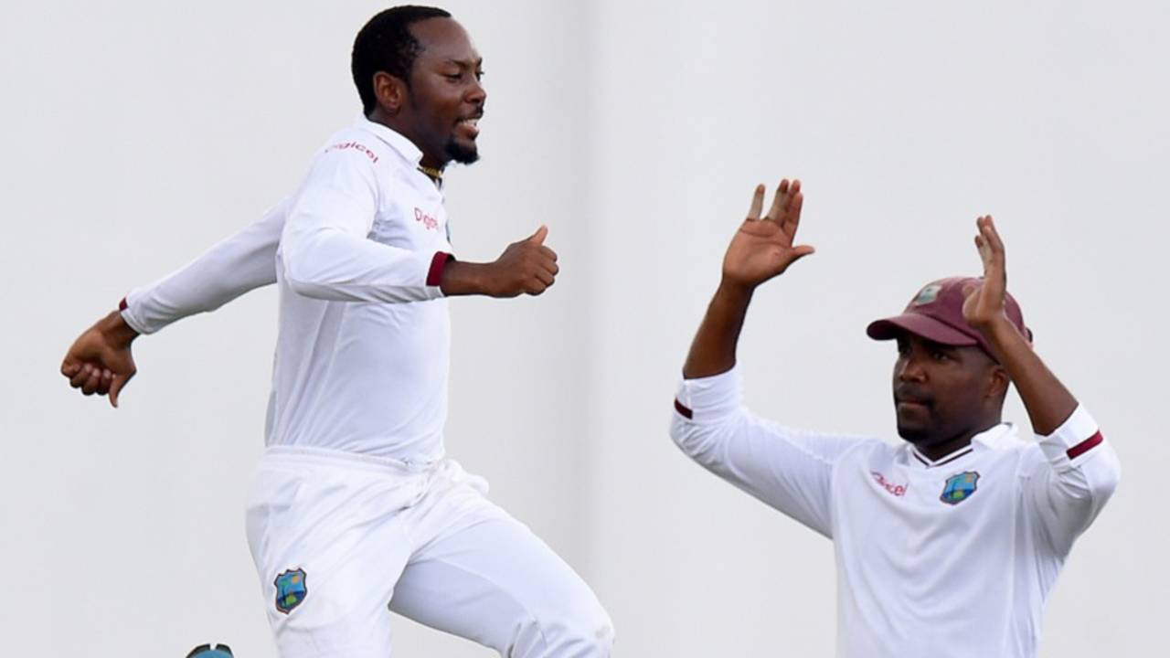 Jomel Warrican is cock-a-hoop after dismissing Kaushal Silva, Sri Lanka v West Indies, 2nd Test, Colombo, 3rd day, October 24, 2015