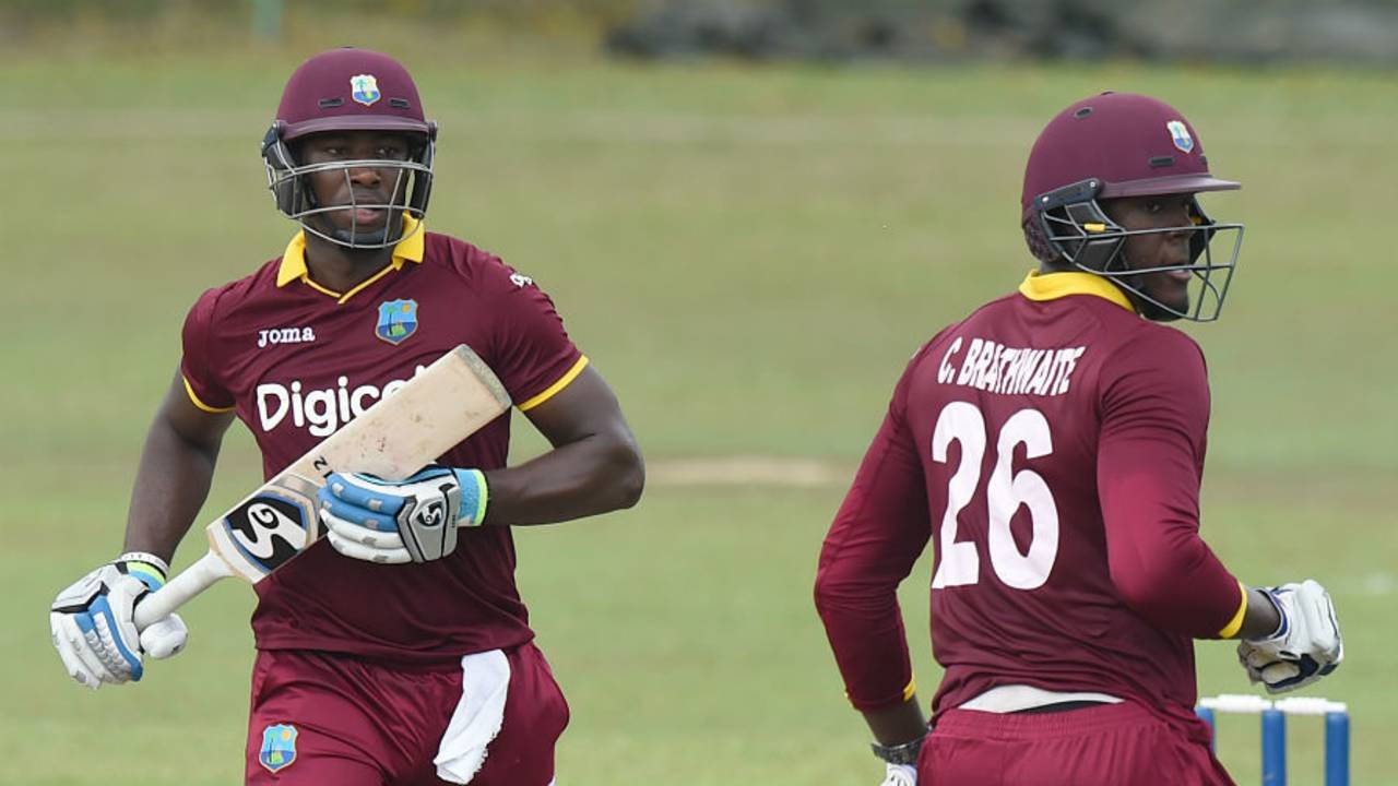 Andre Russell and Carlos Brathwaite run a single, Sri Lanka Board President's XI v West Indians, Colombo, October 29, 2015