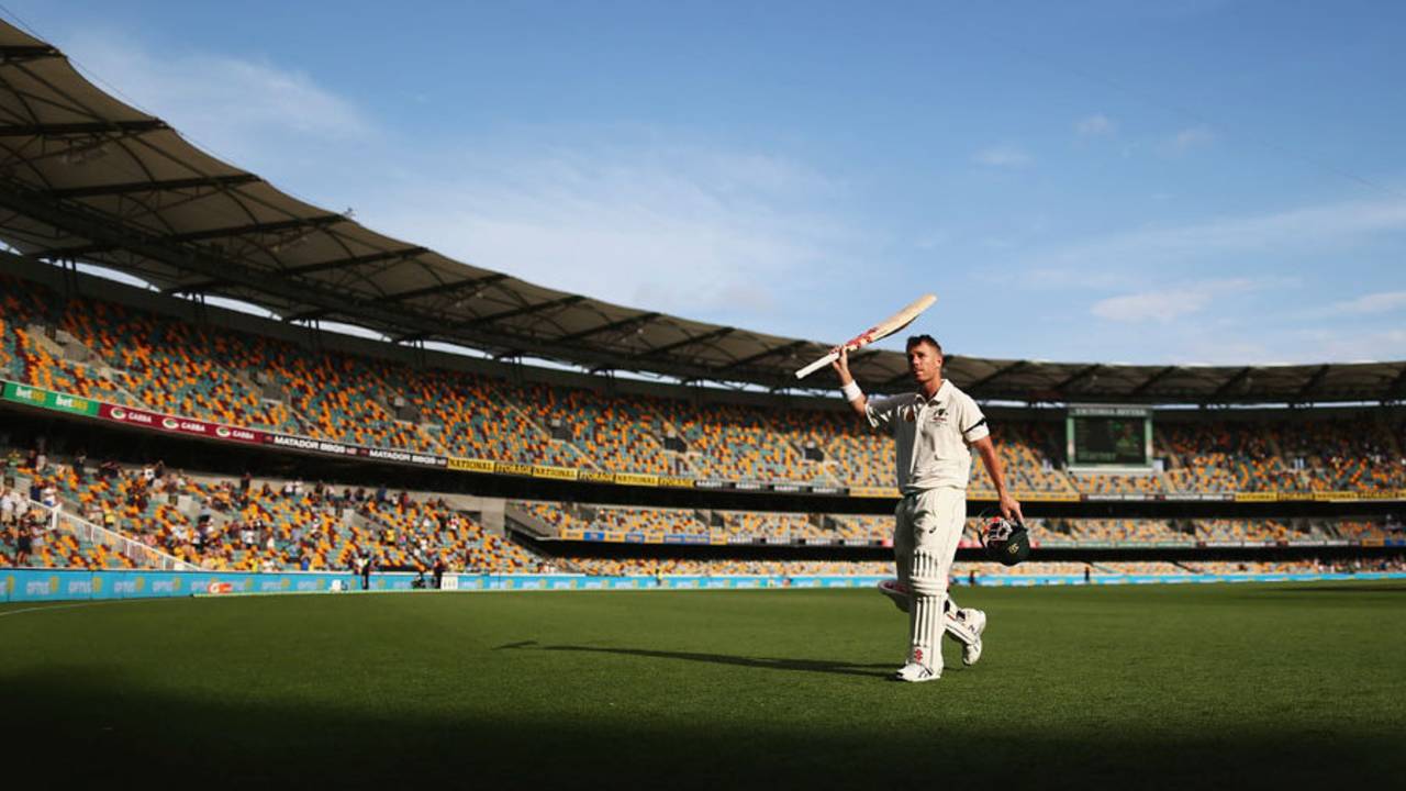 David Warner salutes the fans after his 163, Australia v New Zealand, 1st Test, Brisbane, 1st day, November 5, 2015