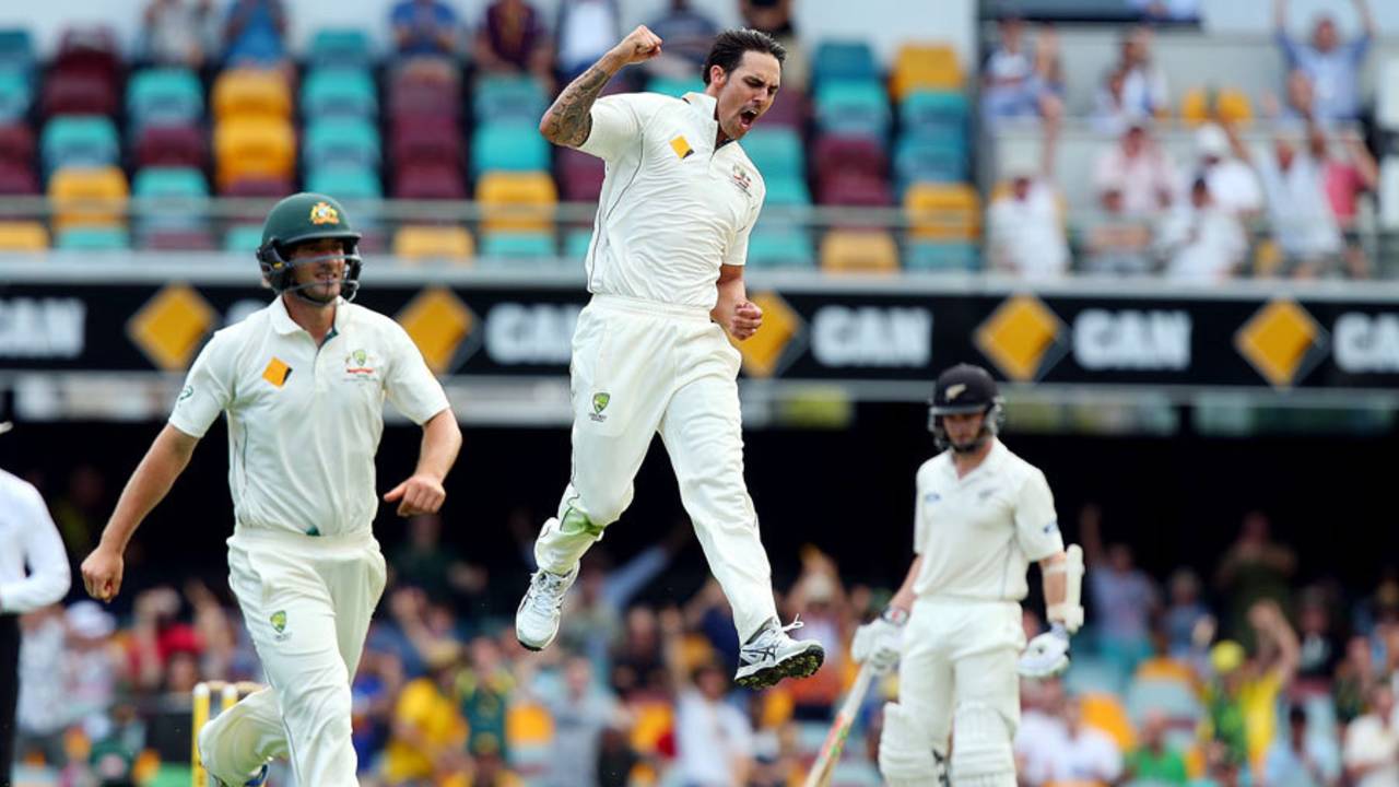 Mitchell Johnson is pumped up after dismissing Ross Taylor, Australia v New Zealand, 1st Test, Brisbane, 2nd day, November 6, 2015