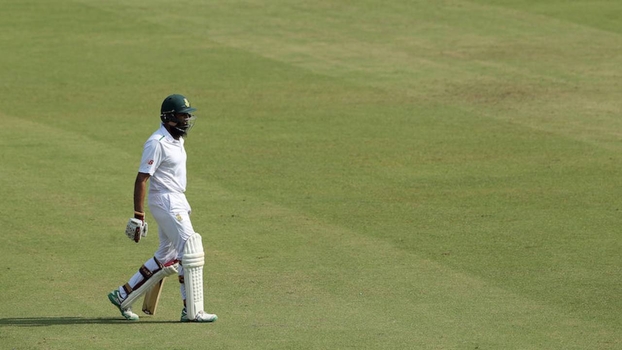 Hashim Amla walks back after being stumped, India v South Africa, 1st Test, Mohali, 2nd day, November 6, 2015