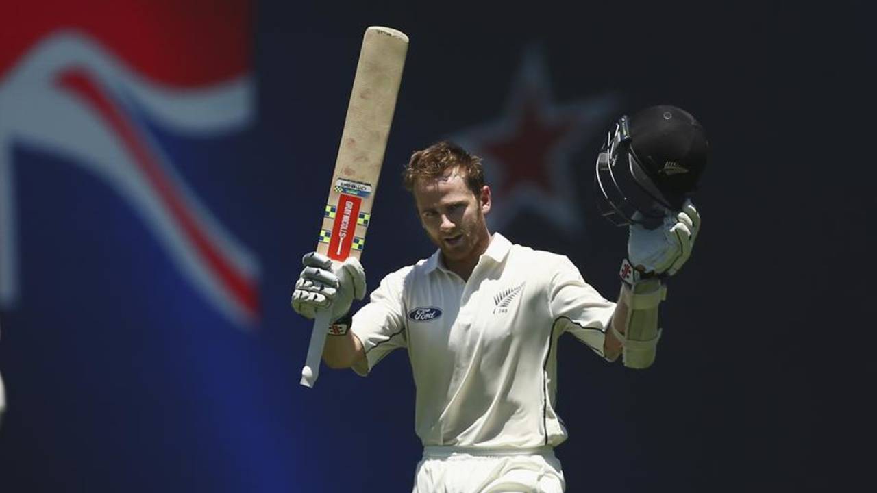 Despite the loss of BJ Watling in the seventh over of the day, Kane Williamson remained steady for New Zealand and brought up his 11th Test hundred&nbsp;&nbsp;&bull;&nbsp;&nbsp;Cricket Australia/Getty Images