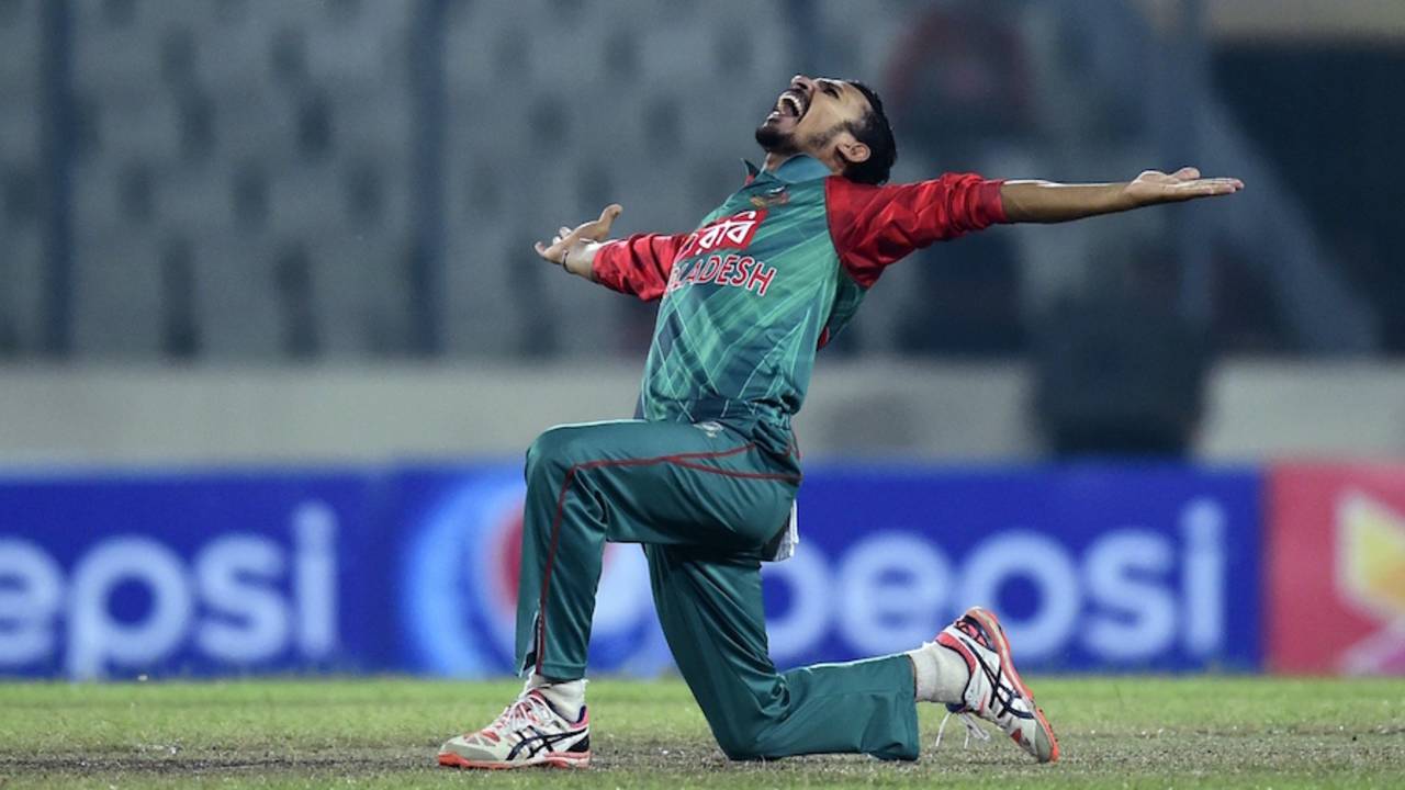 Nasir Hossain is pumped after trapping Craig Ervine lbw, Bangladesh v Zimbabwe, 3rd ODI, Mirpur, November 11, 2015