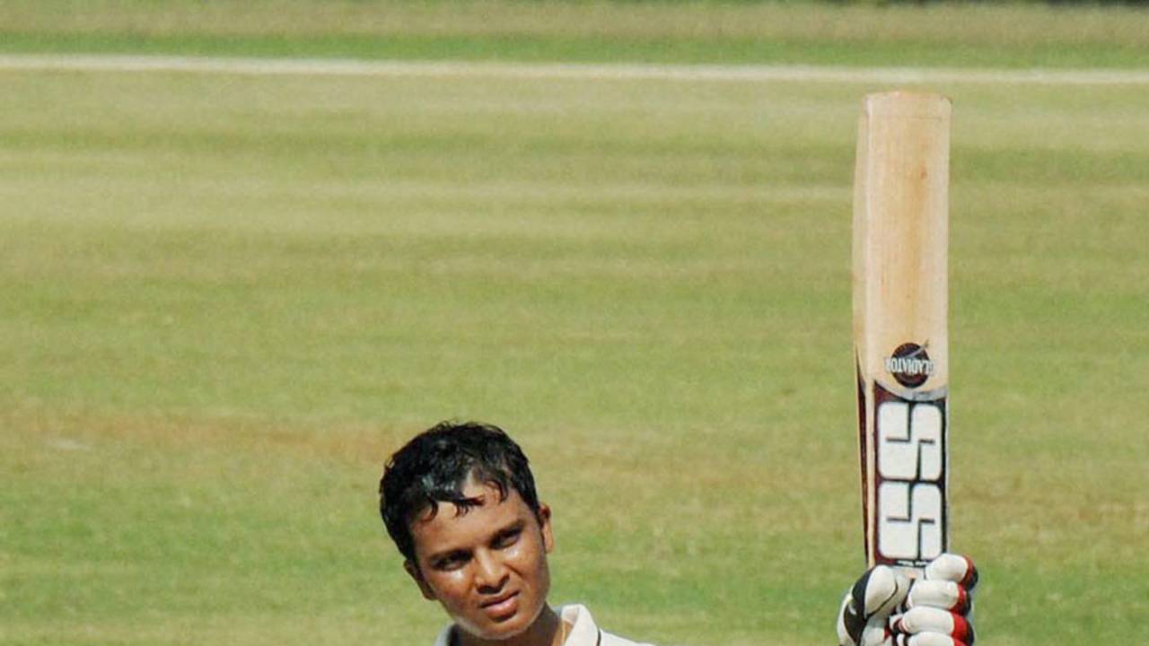 Saurabh Wakaskar celebrates his fifth first-class hundred