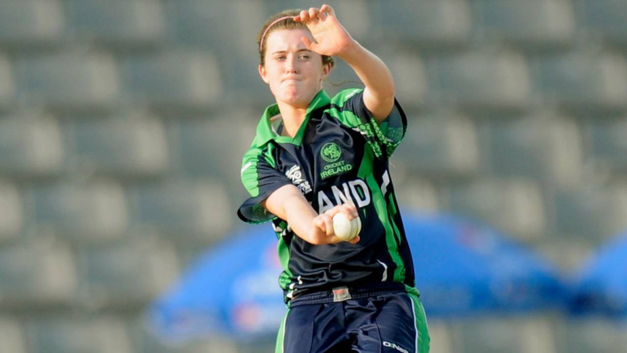 Lucy O'Reilly bowls, Ireland Women v Pakistan Women, Women's World T20, Sylhet, March 31, 2014