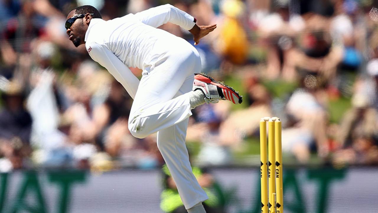 Jomel Warrican in his delivery stride&nbsp;&nbsp;&bull;&nbsp;&nbsp;Getty Images