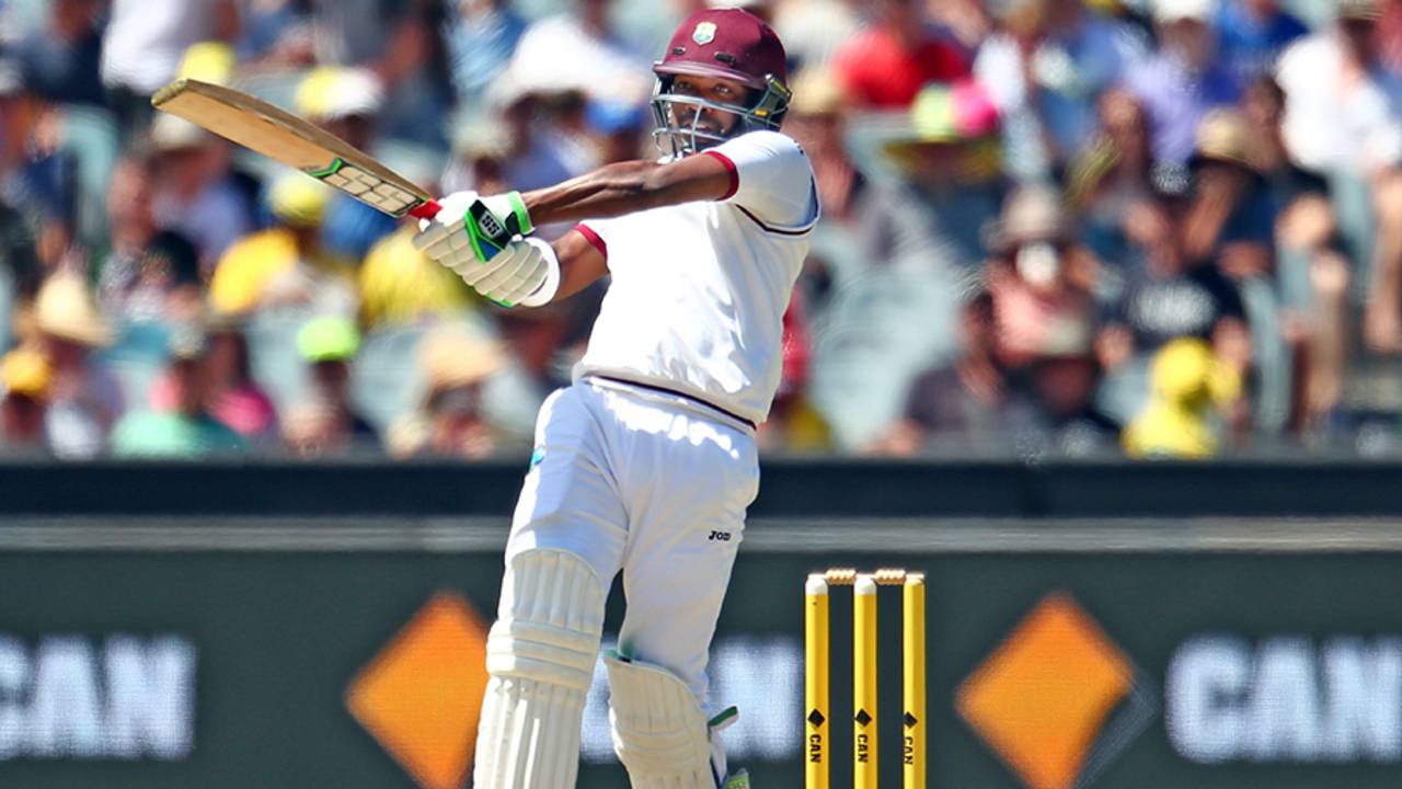Darren Bravo carves a pull during his fighting knock, Australia v West Indies, 2nd Test, Melbourne, 3rd day, December 28, 2015