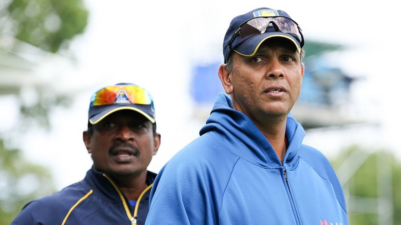 Sri Lanka's interim coach Jerome Jayaratne (R) at the ground
