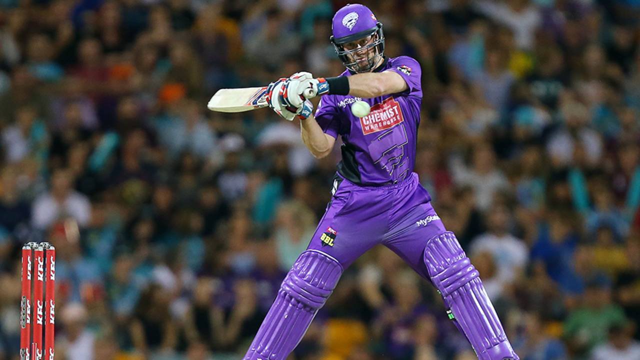 Daniel Christian keeps his eyes on the ball during his brisk fifty, Brisbane Heat v Hobart Hurricanes, Big Bash League 2015-16, Brisbane, December 29, 2015