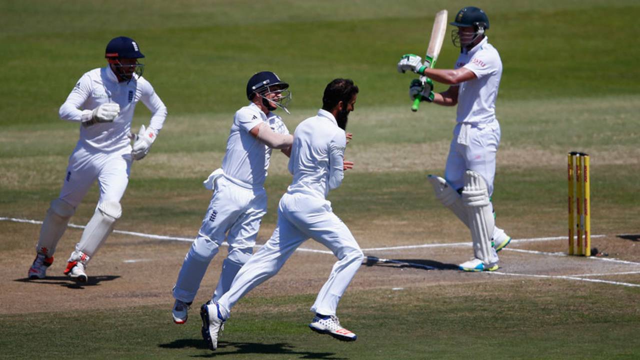 AB de Villiers was given out lbw in the first over of the day as England took a big step towards victory&nbsp;&nbsp;&bull;&nbsp;&nbsp;Getty Images