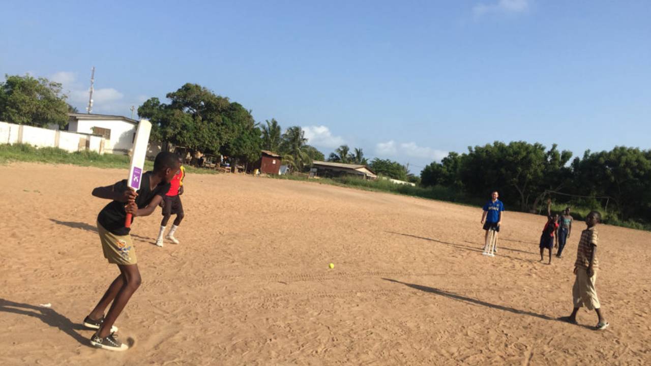 <b>Joseph Palmer</b> coaches cricket to local children in Accra, Ghana. Kids aged between 7 and 13 train every Saturday for two hours on a sandy opening which is primarily used for football
