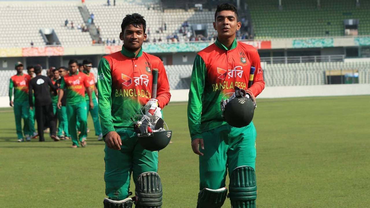 Saif Hassan (right) has taken some flak from the general public for batting too slowly, but he is only performing the role the Bangladesh Under-19 team has set out for him&nbsp;&nbsp;&bull;&nbsp;&nbsp;BCB
