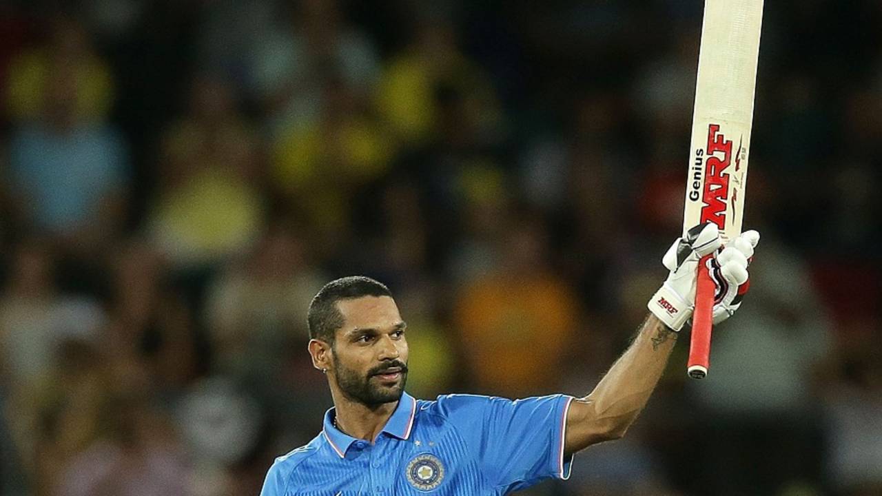 Shikhar Dhawan celebrates his century, Australia v India, 4th ODI, Canberra, January 20, 2016