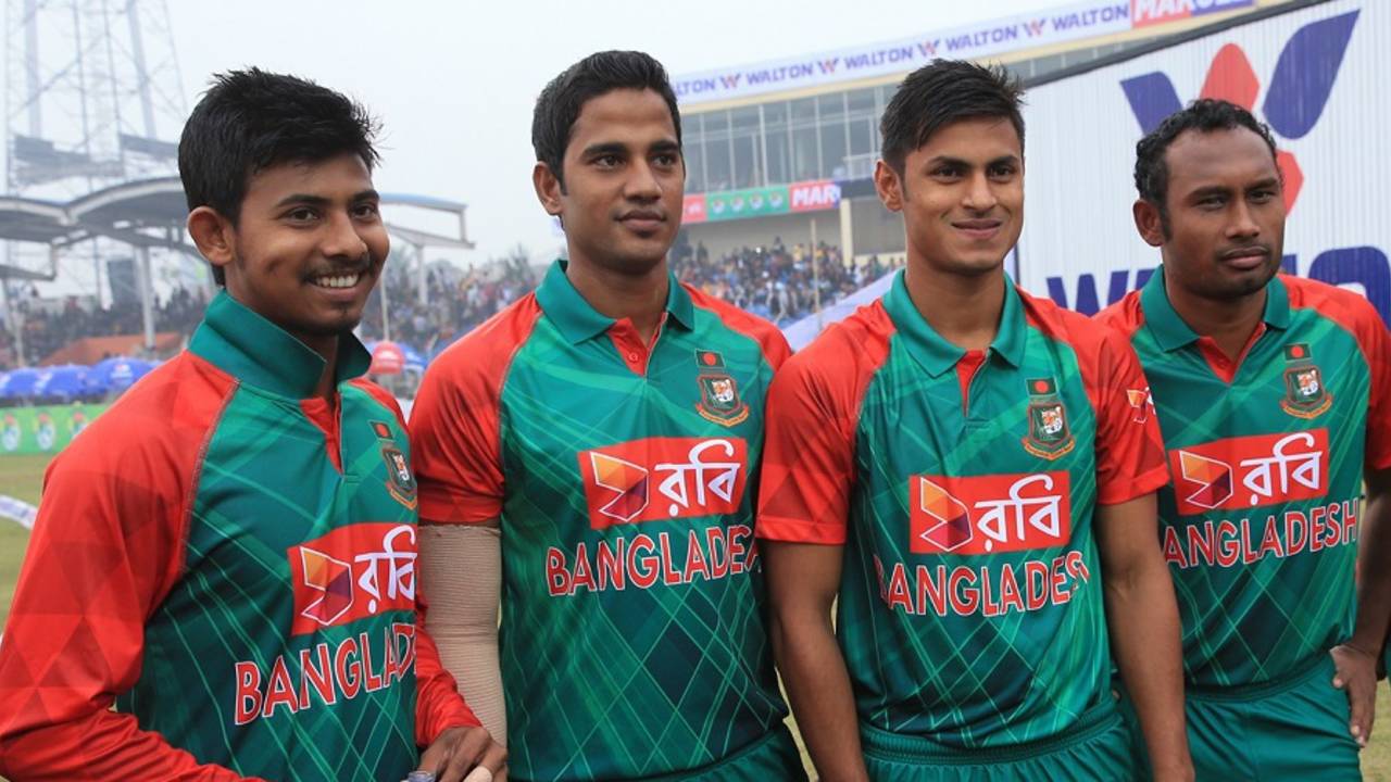 Mosaddek Hossain, Mukhtar Ali, Abu Hider and Mohammad Shahid (left to right) made their debuts in the third T20I against Zimbabwe&nbsp;&nbsp;&bull;&nbsp;&nbsp;BCB