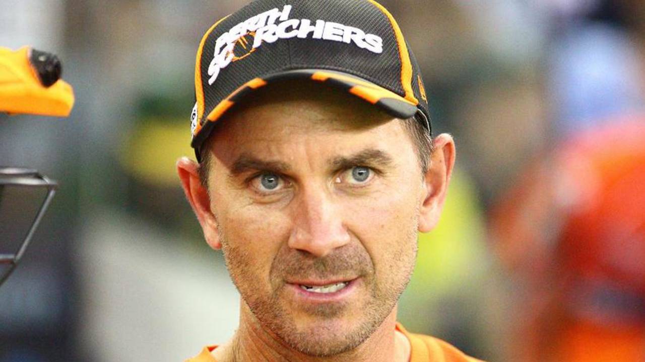 Perth Scorchers coach Justin Langer at a BBL match, Melbourne, December 30, 2015