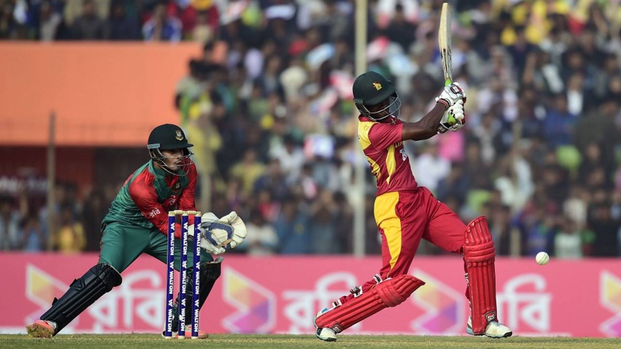 Richmond Mutumbami targets the leg side, Bangladesh v Zimbabwe, 4th T20I, Khulna, January 22, 2016