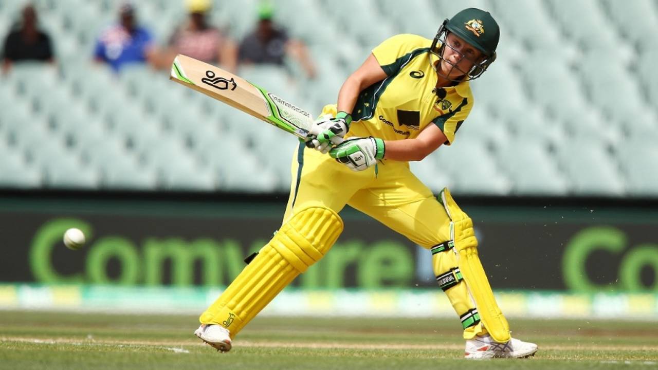 Alyssa Healy attempts a reverse sweep, Australia v India, 1st Women's T20, Adelaide, January 26, 2016