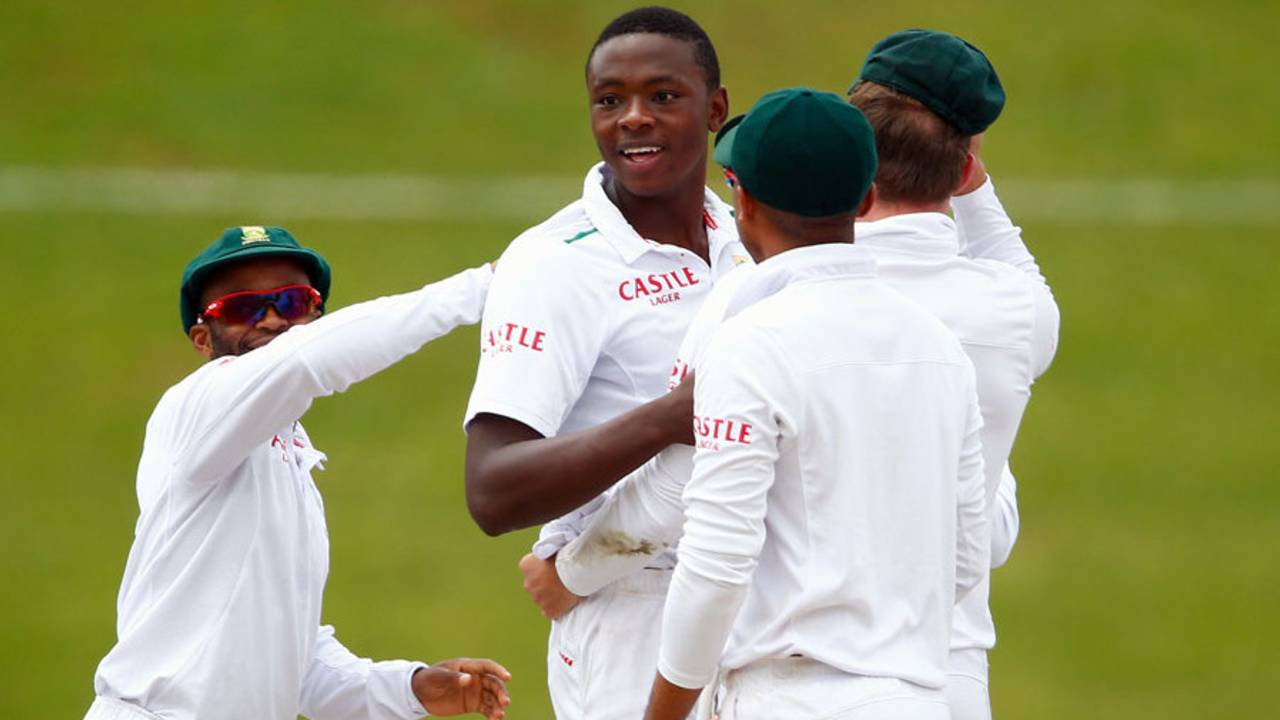 Kagiso Rabada is all smiles after dismissing Jonny Bairstow cheaply, South Africa v England, 4th Test, Centurion, 5th day, January 26, 2016