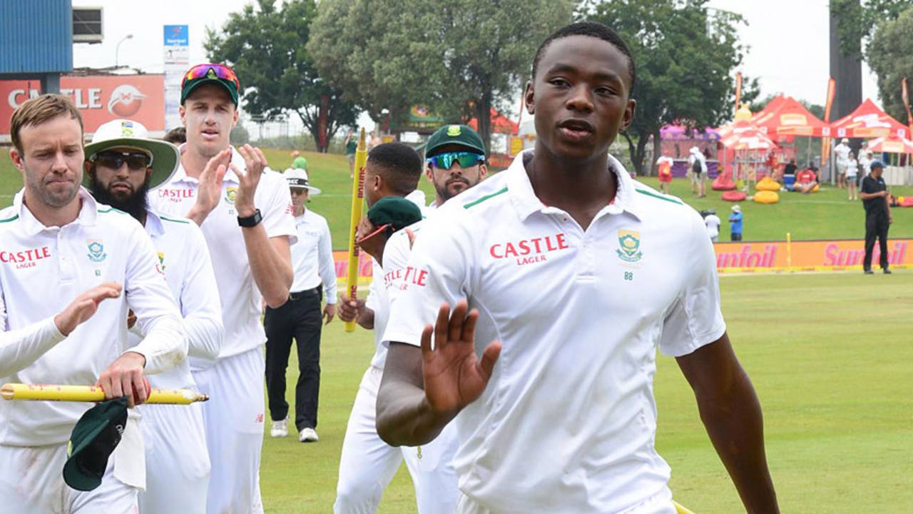 Kagiso Rabada's leads off South Africa after his 13 wickets, South Africa v England, 4th Test, Centurion, 5th day, January 26, 2016