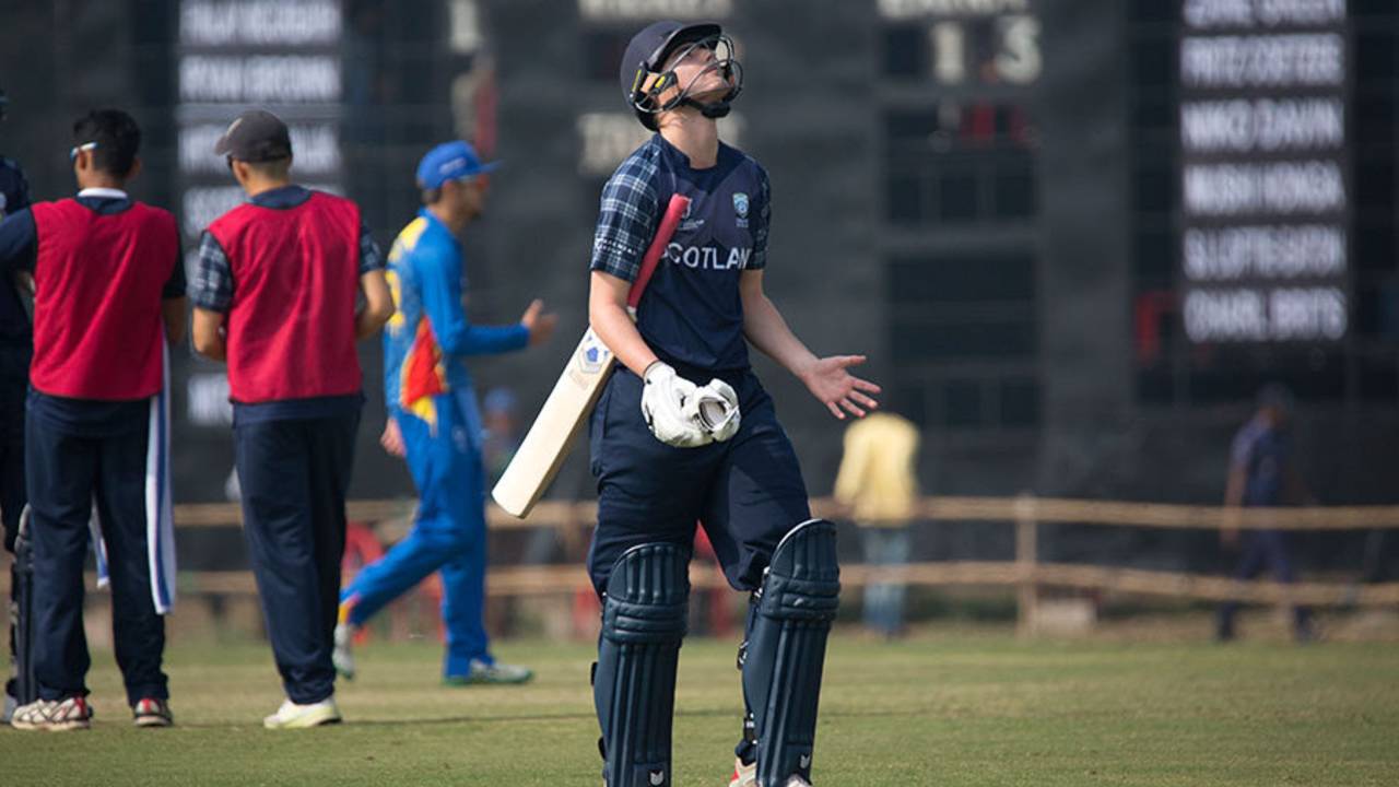Rory Johnston reacts to his dismissal, Namibia v Scotland, Under-19 World Cup, Group C, January 29, 2016
