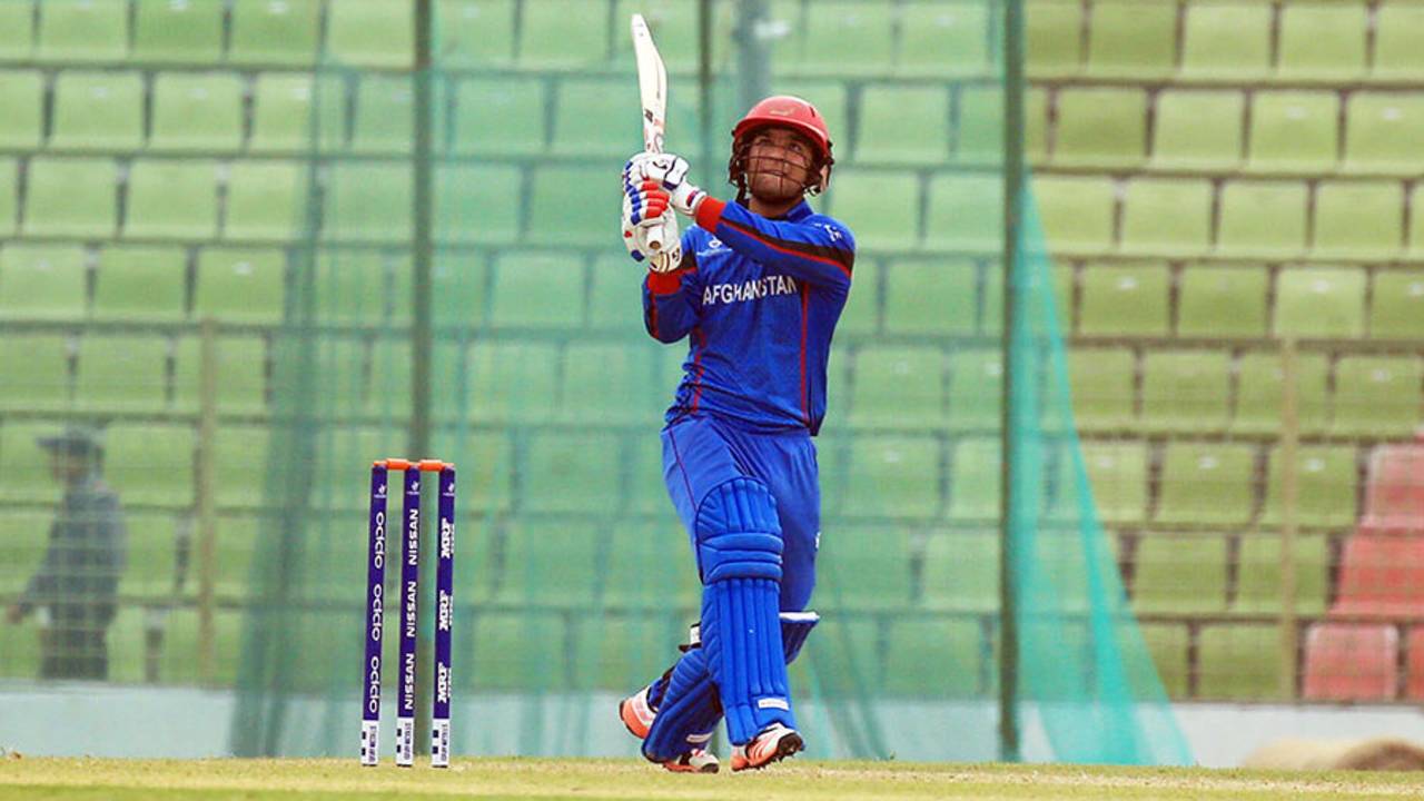 Tariq Stanikzai hoicks the ball over the leg side, Afghanistan v Canada, Under-19 World Cup, Sylhet, February 1, 2016