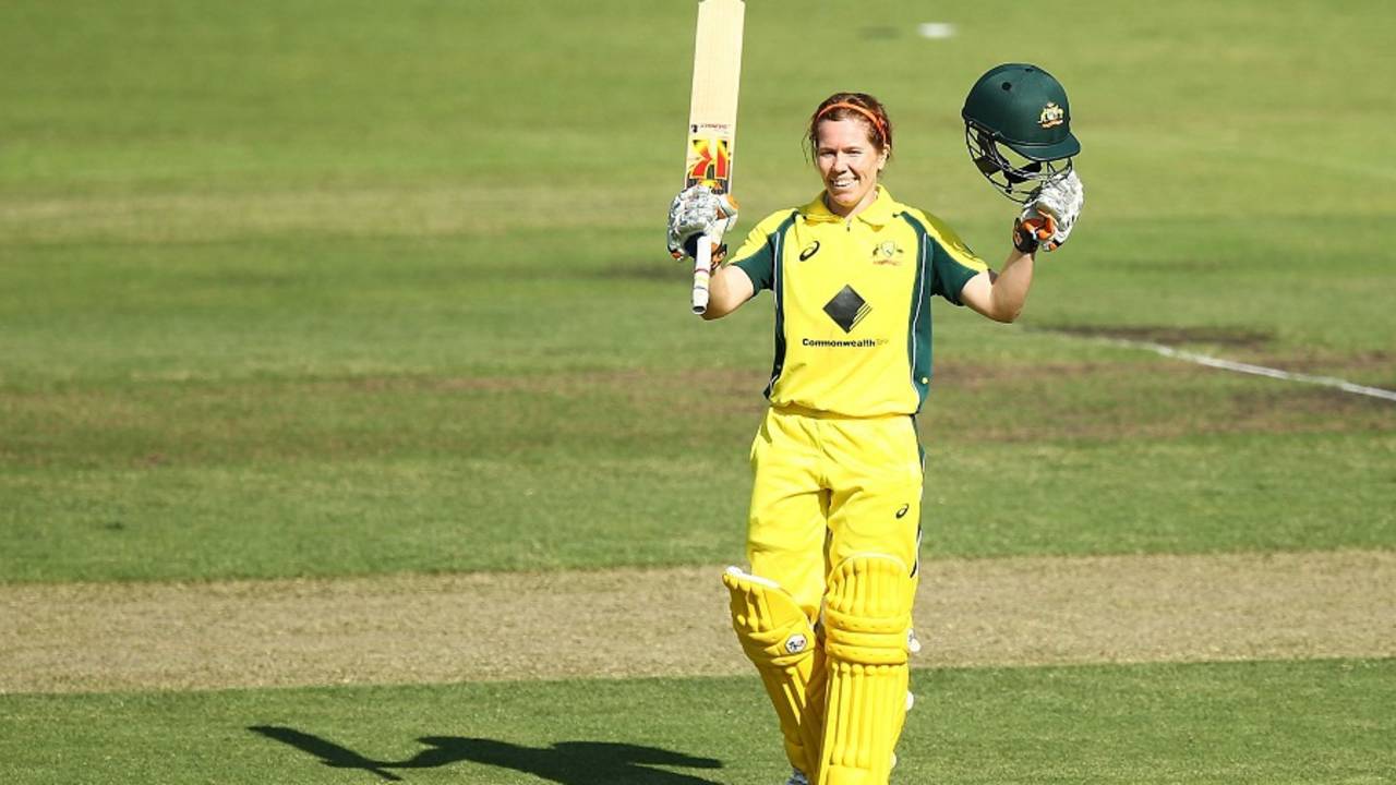 Alex Blackwell celebrates her century, Australia v India, 1st Women's ODI, Canberra, February 2, 2016