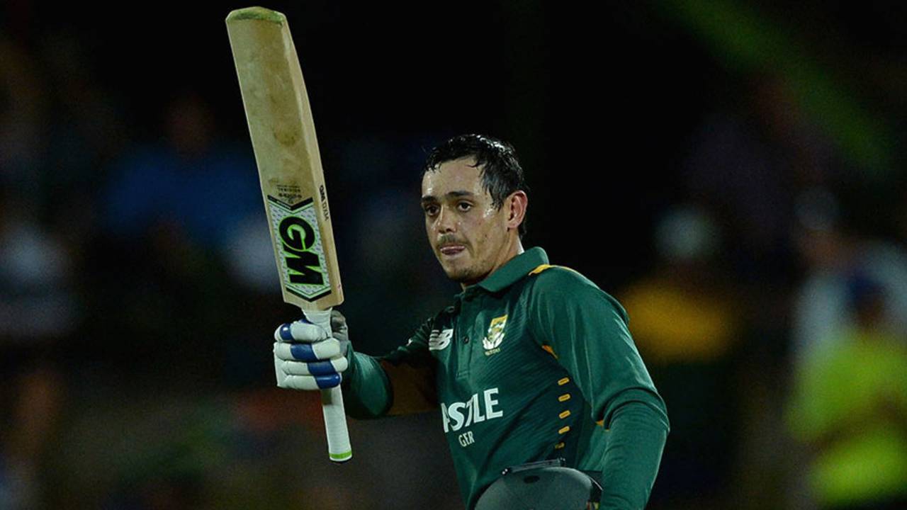 Quinton de Kock celebrates his century, South Africa v England, 1st ODI, Bloemfontein, February 3, 2016
