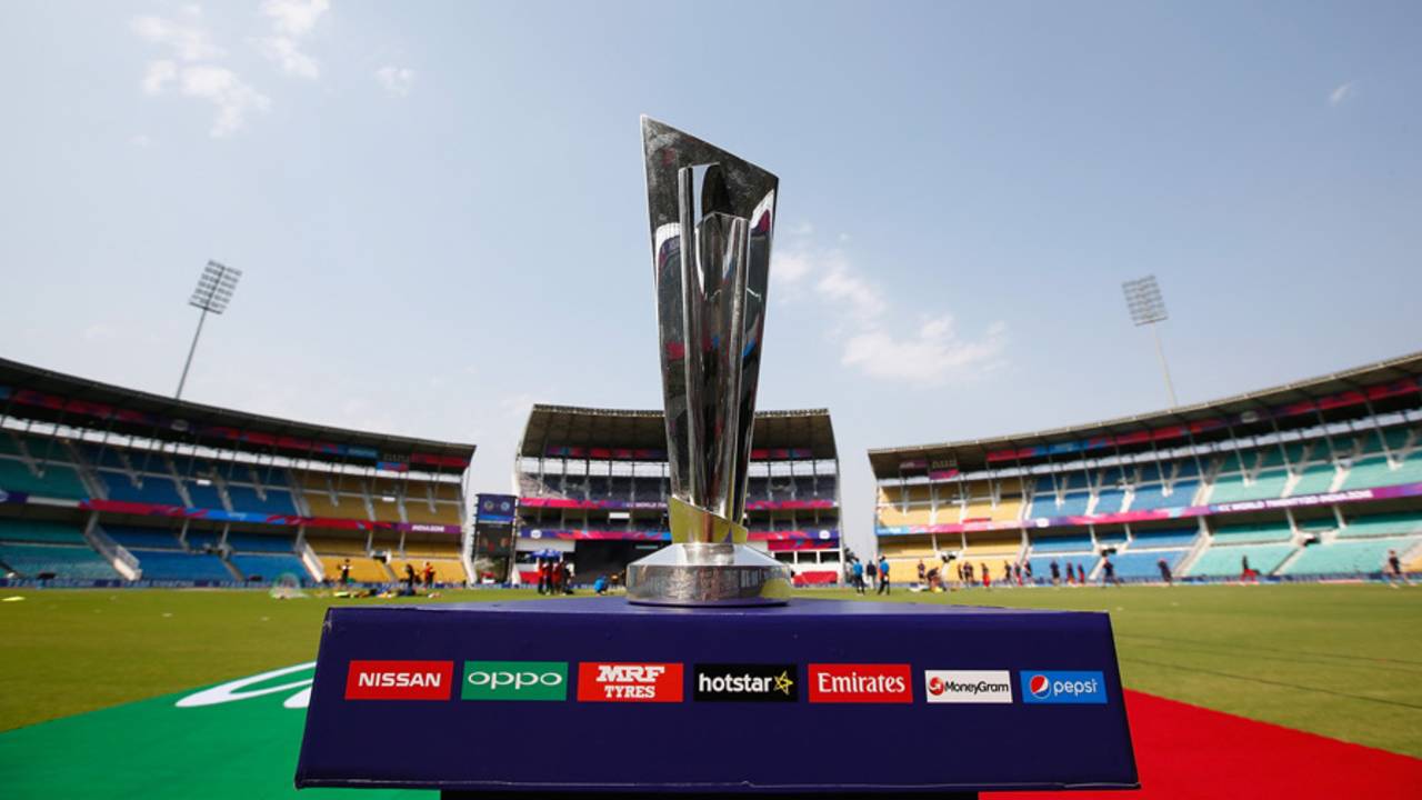 The World T20 trophy on display before the opening match, Hong Kong v Zimbabwe, WT20 qualifier, Group B, Nagpur, March 8, 2016