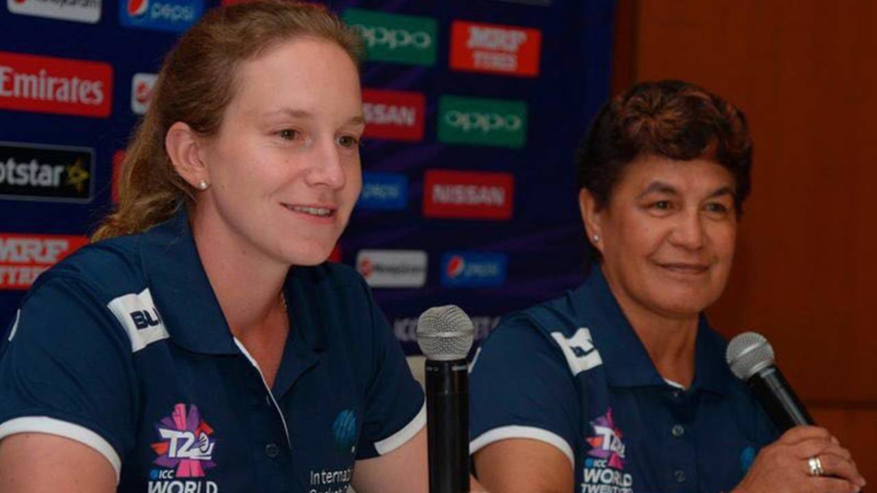 Umpires Claire Polosak and Kathy Cross speak to the media, Chennai, March 10, 2016
