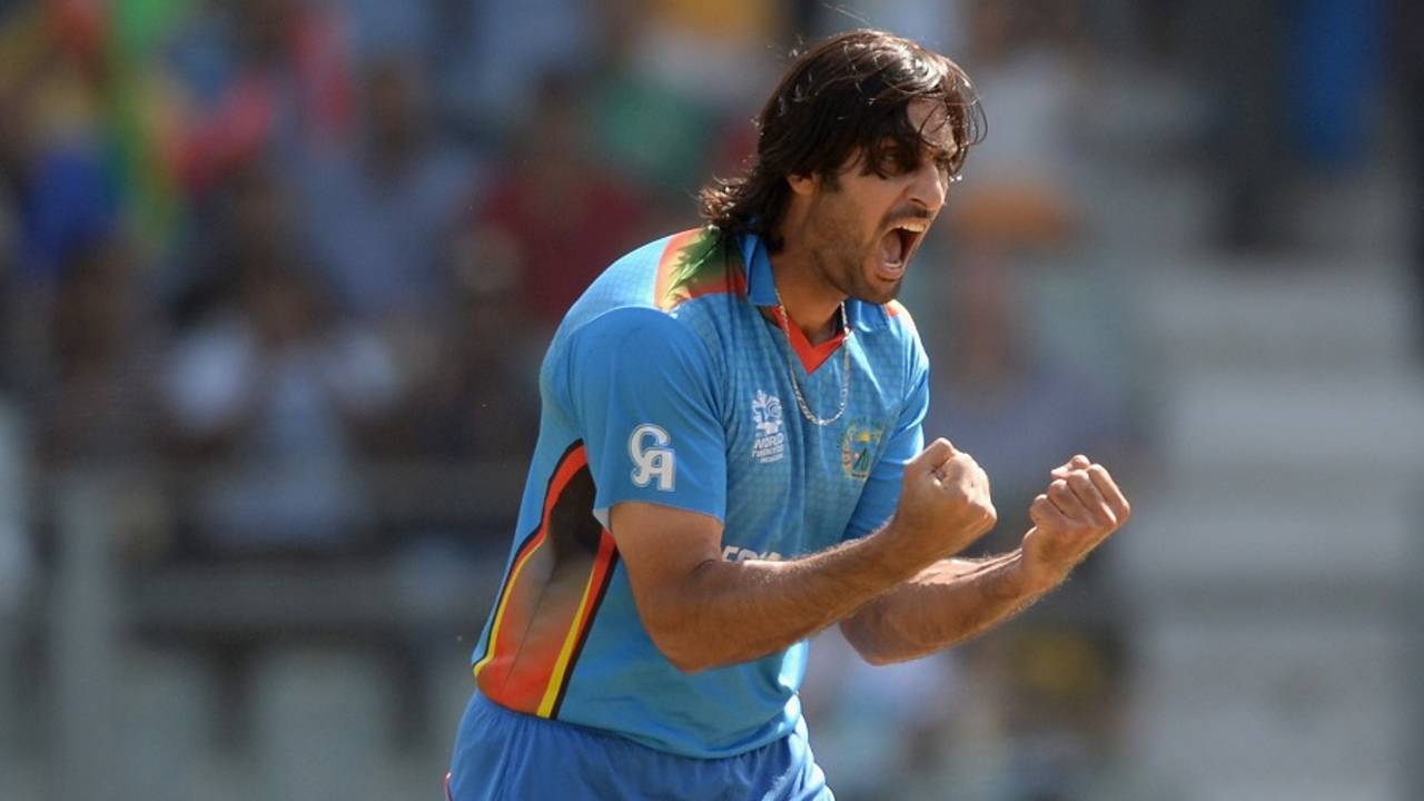 Shapoor Zadran is pumped after dismissing Hashim Amla, Afghanistan v South Africa, World T20 2016, Group1, Mumbai, March 20,2016