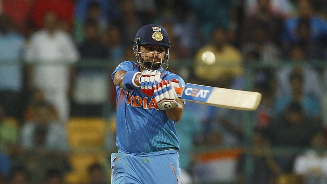 Suresh Raina plays a pull shot, India v Bangladesh, World T20 2016, Group 2, Bangalore, March 23, 2016