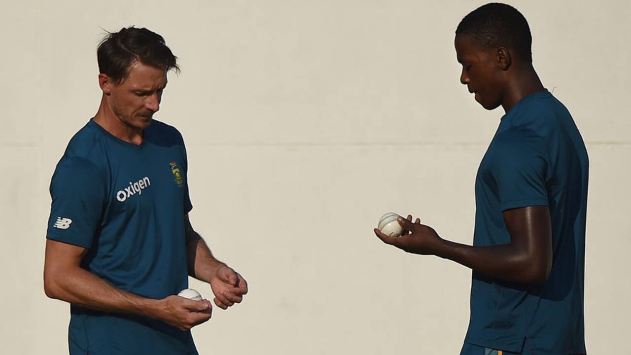 Dale Steyn and Kagiso Rabada await their chance in the nets, Nagpur, March 24, 2016