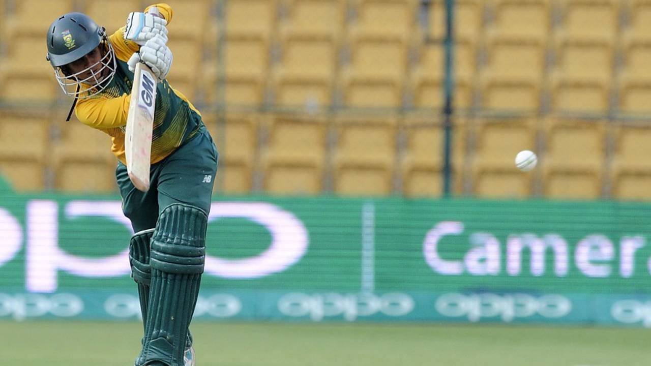 Trisha Chetty drives on the up, South Africa v Sri Lanka, Women's World T20 2016, Group A, Bangalore, March 28, 2016