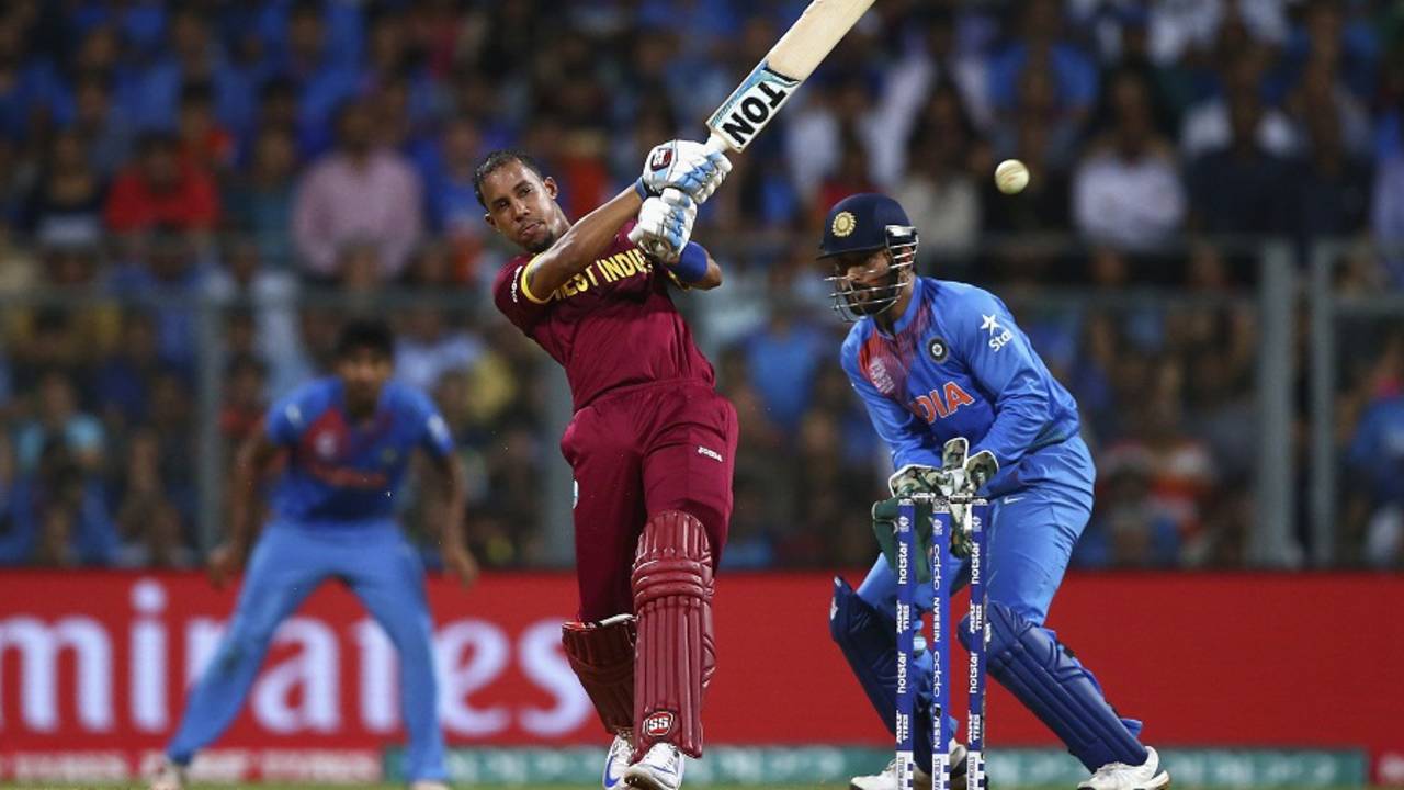 Lendl Simmons whacks the ball through midwicket, India v West Indies, World T20 2016, semi-final, Mumbai, March 31, 2016