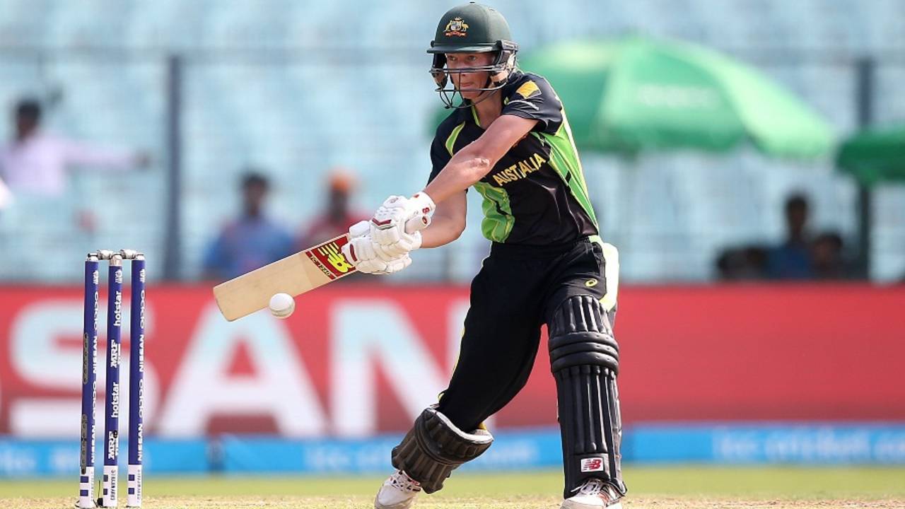 Meg Lanning shapes up to drive through the off side, Australia v West Indies, Women's World T20, final, Kolkata, April 3, 2016