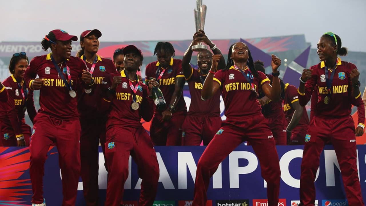 West Indies Women show their moves as they celebrate with the trophy&nbsp;&nbsp;&bull;&nbsp;&nbsp;Getty Images/ICC